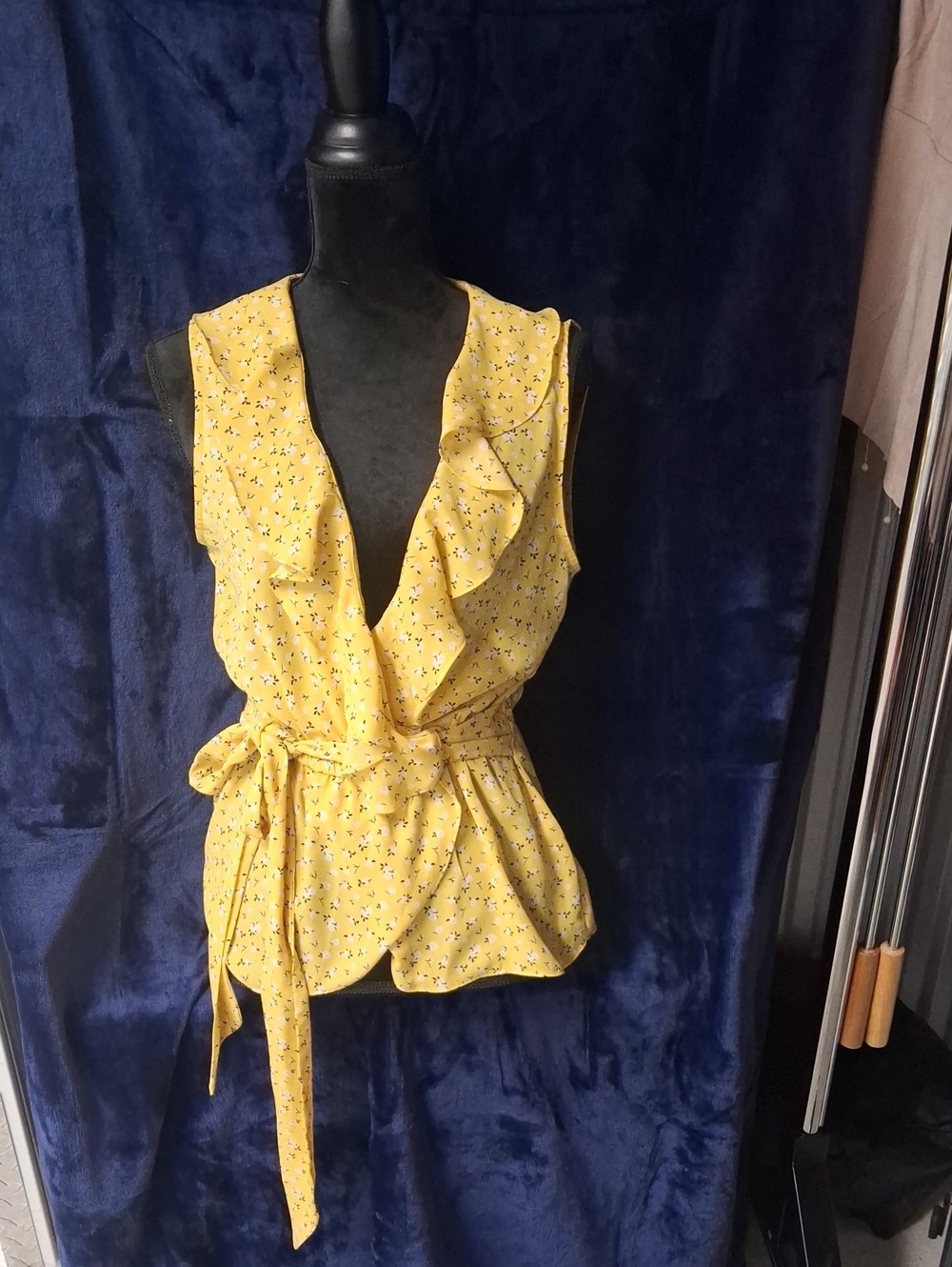 Max Studio Yellow Floral Ruffle Wrap Top